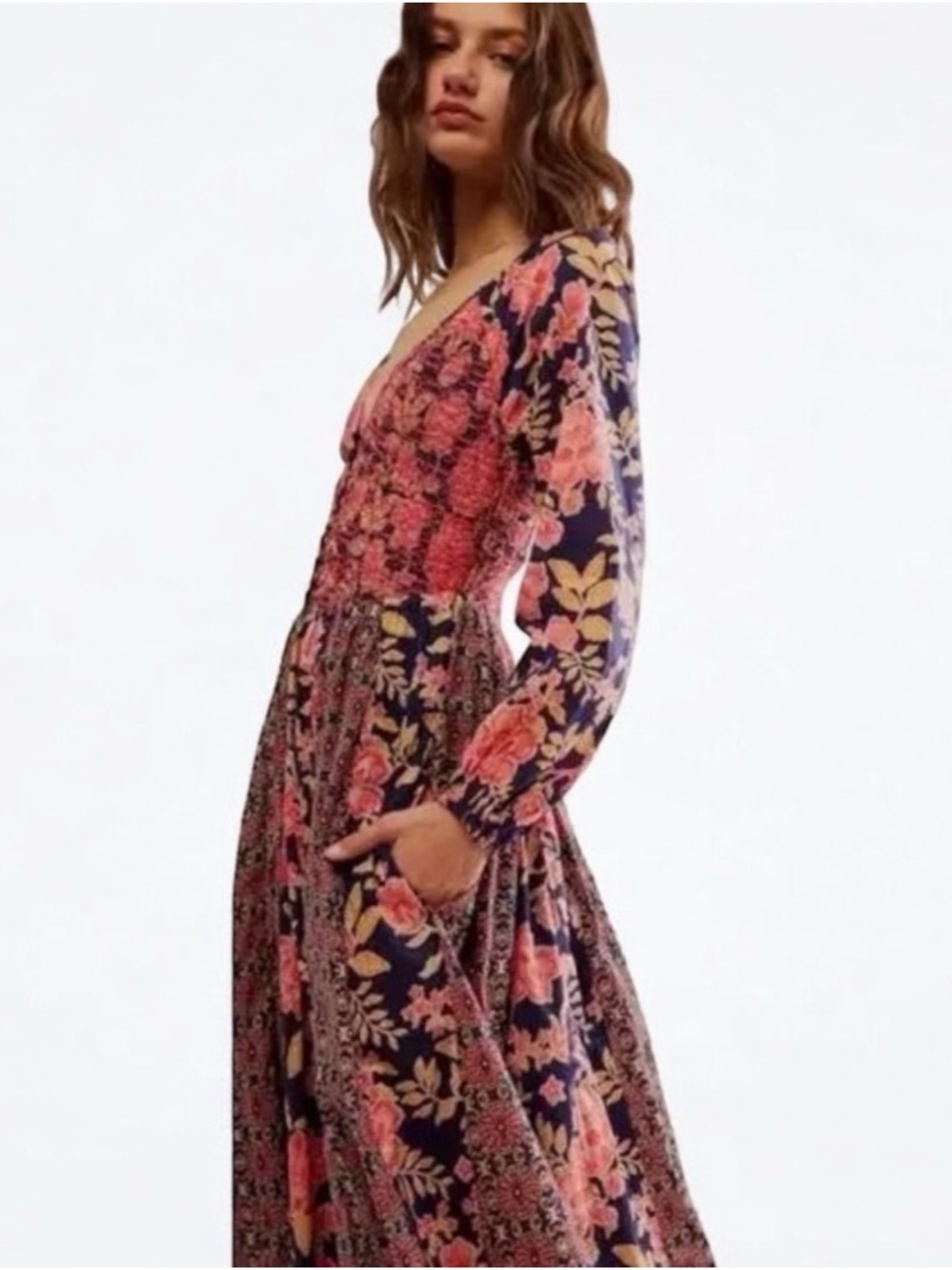 NWT FREE PEOPLE A‎ New Way Maxi Dress Navy Combo Pink S - Picture 4 of 15